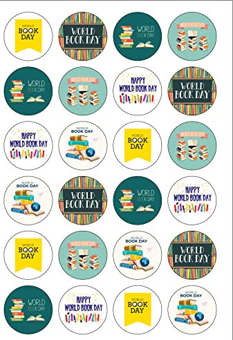 24 Precut Round World Book Day Reading Edible Wafer paper Cake Cupcake Toppers