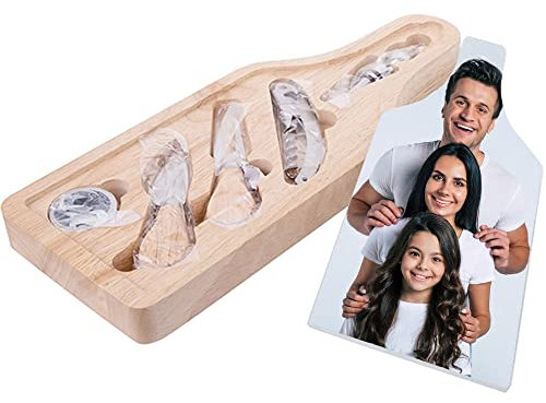 Coffret en bois et verre pour le vin et le fromage à personnaliser – Coffret personnalisable vin & fromage – Accessoire vin et plateau fromage imprimé photo