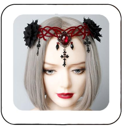 Gortin Gothic Kopfschmuck Schwarz Vampir Kopfkette Halloween Stirnbänder Kristall Kopf Schmuck Kreuz Anhänger Kopfschmuck Maskerade Cosplay Kopfschmuck für Hexer Make-up Ball Party für Frauen