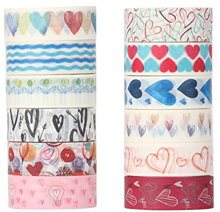 LGEGE 12 Rollen Washi Tape Set - 15 mm breit, ästhetisches japanisches Abdeckband, verschiedene niedliche Herzmuster schön für Kawaii Schreibwaren, Planer, Scrapbook, Geschenkverpackung,Bullet Journal