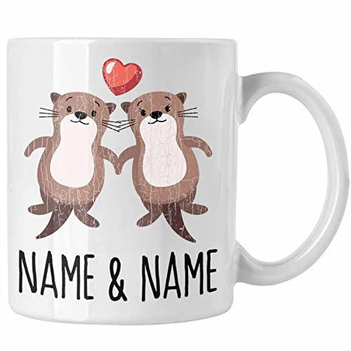 Trendation - Personalisierte Paar Tasse Freundin Geschenk zum Valentinstag Otter Liebe Paare Geschenkidee Liebeserklärung Wunschnamen (Weiß)