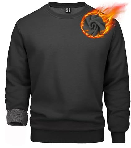 MAGCOMSEN Herren Classics Pullover Baumwolle Crewneck Sweatshirt Warm Sport Shirts Herren Basic Rundhalsausschnitt Laufshirt Fleece Outdoor Pulli Gefüttert Arbeitsshirt Schwarz S