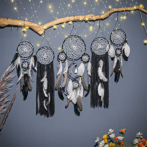 Martin Kench 5er Set Mädchen Dreamcatcher, Feder Traumfänger, Handgemachte Dream Catcher für Kinder Mädchen Zimmerdekoration und Kreatives Wandbehang Geschenk (Schwarz)