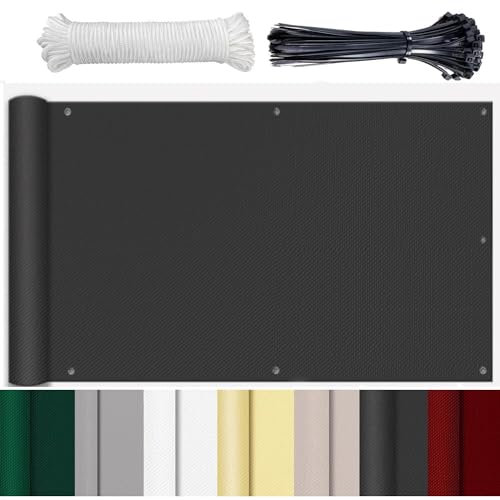 HUAXIQUE Brise Vue Balcon Store LatéRal Pare-Soleil Brise-Vue Résistance à la déchirure avec Trous et Serre-câbles aux Intempéries Cache Balcon Protection UV Anthracite 90x900cm
