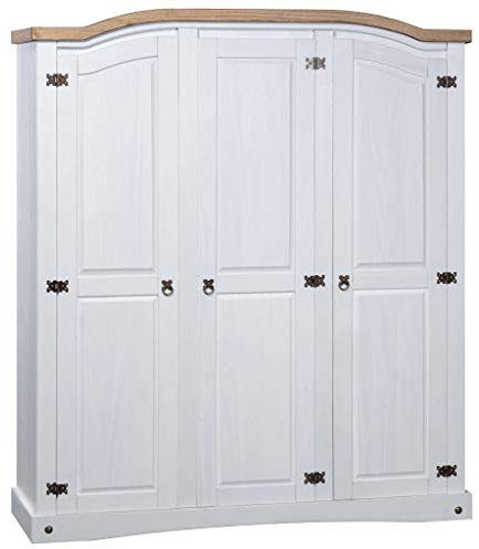 FIRBNUS Garde-Robe avec 3 Portes Gamme Corona Bois de Pin Massif 151,6x52x170 cm Blanc Armoire de Chambre à Coucher Décorer Vestiaire Offre Beaucoup d'espace pour Ranger sous-vêtements Chaussettes