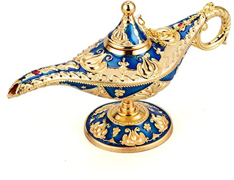 LAUYOO Vintage Aladdin Magie Genie Lampe Kostüm Zubehör Geschenk für Frauen Klassische arabische Requisiten Aladdin Topf Dekor (Blau Gold)