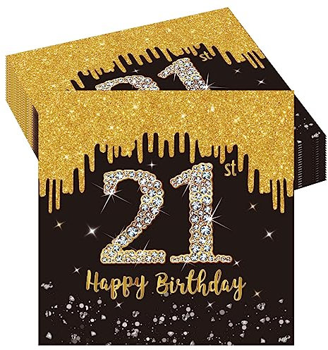 20Pcs 21st Birthday Serviettes Napkins,21st Napkins Black Gold,21stBirthday NapkinsBlack and Gold,21stBirthday Party Tableware Decorations for Men Women Birthday Gifts Party Supplies Table Decor