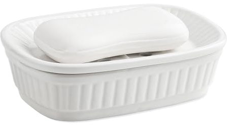 VanEnjoy Porte-savon en céramique blanc auto-drainant pour évier de cuisine, porte-savon décoratif de salle de bain, éponge de cuisine et porte-savon