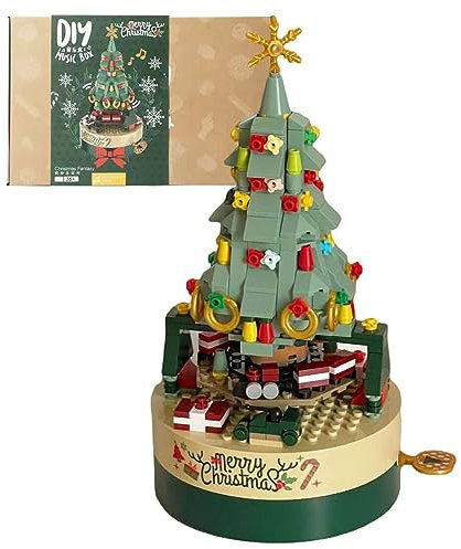 YILETKC Weihnachtsbaum Musikbox Bausteine, 360 Teile Drehbare Spieluhr Bauspielzeugsets, Weihnachten Geschenke Klemmbausteine Architektur Spielzeug für Erwachsene und Kinder