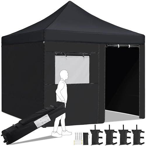 Yaheetech Pavillon Faltpavillon 3x3 wasserdicht stabil Winterfest, 323/332/341 cm höhenverstellbar Pop Up mit 4 Seitenteilen, UV-Schutz 50+ für Outdoor Garten Hochzeit Camping, Schwarz
