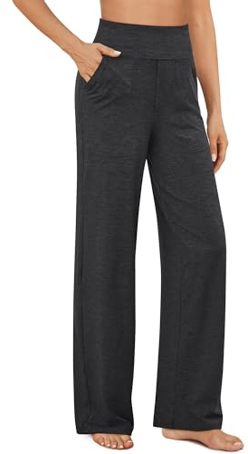 G4Free Yoga Pants with Pockets Wide Leg Trousers for Women UK Dress Ladies Stretch Work Trousers Casual Joggers Charcoal Heather,M