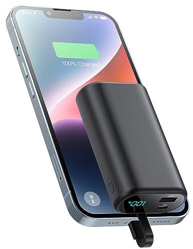 HETP Batterie Externe avec Câble Intégré, Ultra-compacte 10800mAh Power Bank, PD 3.0A Charge Rapide Chargeur Portable à écran LCD Compatible avec iPhone 14 Pro Max/14/13/12/11/XS/XR/X/8 Plus/SE etc.