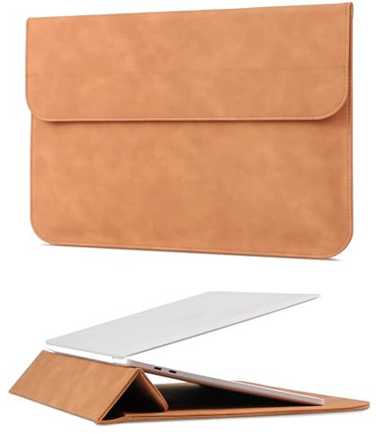 Megoo 15 Laptop Sleeve PU Stand Case for Samsung Galaxy Book 15.6, Microsoft Surface Laptop 7/6/5/4/Book 15.6, MacBook Air 15.3/Pro 16.2, Slim Carry Case for 15 16 Chromebook Notebook(Brown)