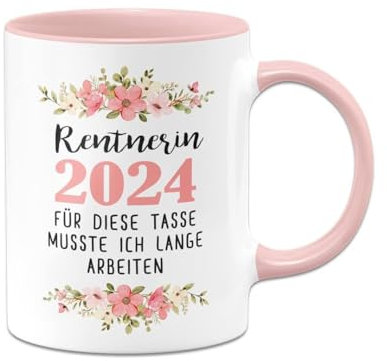 Tassebrennerei Tasse - Rentnerin 2024 Für diese Tasse musste ich lange arbeiten - Geschenk für Kollegin zur Rente, Ruhestand - Abschiedsgeschenk zum Abschied für Frauen