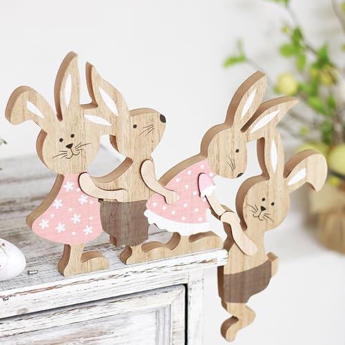 ACAREY Ostern Deko Türdekoratione Osterdeko Holz Türrahmen Dekoration, Lustige Osterhasen Deko, Holz Kaninchen Ostern Tür Eckdeko Oster Hase Figure Für Frühlingsdeko, Rahmen Eckdeko,Tisch Deko (B)