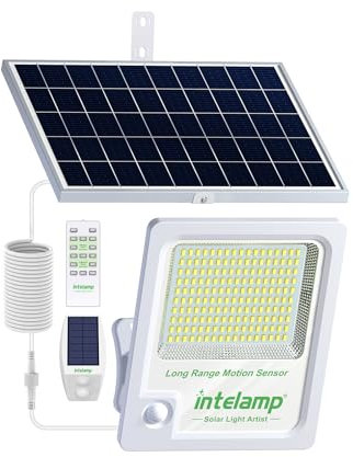intelamp Projecteur Solaire Exterieur 3000LM 170LED avec Télécommande, 12000mAh Lampe Solaire Extérieur Détecteur de Mouvement, IP65 Étanche Spot Solaire（5m Câble） pour Jardin