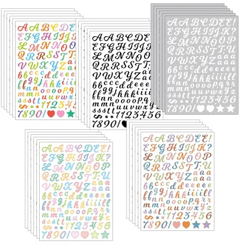 ONEBO 30 Blätter Nummern Alphabet Aufkleber,Selbstklebende Zahlen und Buchstaben Sticker,für Scrapbooking, DIY-Grußkarten, Dekoration, Markierung(5 Stile)