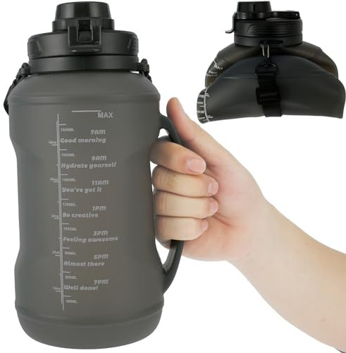 Jokapy 2L Collapsible Water Bottle Silicone, Sports Water Cup with Straw Portable Large with Reminder Markings, Bottle with Handle Resistance High Temperature for Outdoor/Camping/Gym/Climbing/Hiking