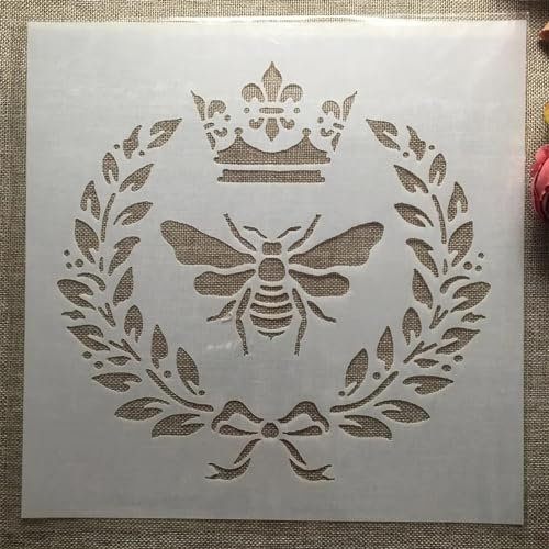 Zeichenschablonen-Set, 30 x 30 cm, Krone, Bienengirlande, Schablonen zum Malen auf Holz, Wand, Stoff, Stein, Boden, Fliesen, Kunsthandwerk Schablonen für Heimdekoration