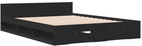 vidaXL Bettgestell, Bett mit Schubladen für Schlafzimmer, Bettrahmen mit Lattenrost, Schlafzimmerbett Doppelbett, Schwarz 120x200cm Holzwerkstoff
