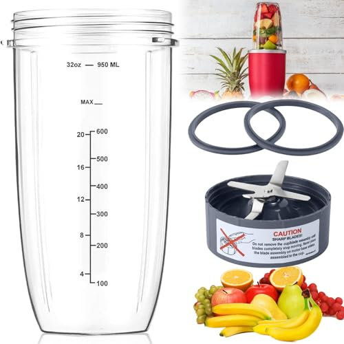 Piezas de Repuesto para Batidora Nutribullet - Vaso de 32 oz con Hoja y 2 Juntas de Goma - Compatible con NutriBullet Exprimidor 600 W/900 W