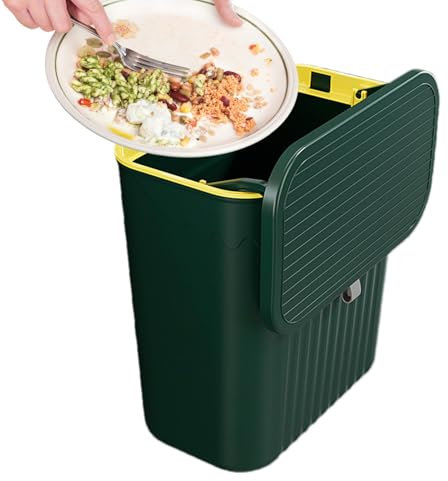 Poubelle À Compost De Cuisine, 27x13x2 9cm Poubelle De Comptoir Ou Sous L'évier, Poubelle Cuisine Portable Avec Couvercle Coulissant, Petite Poubelle À Suspendre Avec Couvercle Pour Salle De Bain/cham