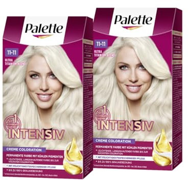 Palette Intensiv Creme Coloration 11-11 Ultra Titanium Blond (2 x 115 ml), permanente Haarfarbe für leuchtende, langanhaltende Farbbrillanz & 100% Grauabdeckung