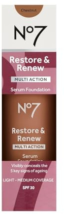 No 7 Restore & Renew MULTI-ACTION Serum Foundation 30ml SPF 30 - Shade: CHESTNUT