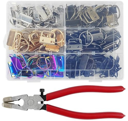 90 Teilen Schlüsselanhänger Rohling, 25 × 22 mm, in Sechs Farben Schlüsselband Rohlinge, Klemmschließeanhänger mit 1 Zangenwerkzeug, für DIY Schlüsselbund, Armband, Schlüsselband (Lila)
