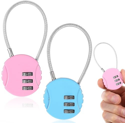Grevosea 2 Pack Combination Locks, 3 Digit Padlock Resettable Luggage Locks Gym Lock Small Combination Lock for Locker Suitcase Toolbox Backpack Laptop Bag Cabinet Storage (Blue+Pink)