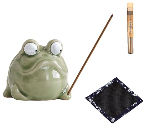 Axvxby Keramischer Räucherstäbchenhalter, Froschform Räuchergefäß, schrulliger Frosch Räucherstäbchen Halter mit Ash Catcher,Räucherstäbchen Set mit Halter für Zuhause, Büro, Yoga, Meditation