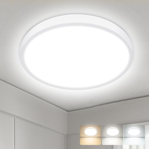 hepside LED Ceiling Light,3000K/4000K/6500K 3 Color Temperature,Waterproof LED Ceiling Lamp, Modern,Round Flush Ceiling Light for Bathroom, Living Room,Bedroom, Kitchen, Hallway, Office