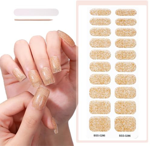 FENQURO 20 Pcs Pegatinas de Gel, uñas de gel pegatinas, Pegatinas Uñas Gel, Gel Semicurado de Pegatinas, Adhesivos para Uñas de Gel, Envolturas de Esmalte de Gel para Uñas（oro）