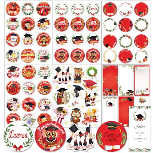HOWAF 24 Fogli Adesivi Laurea, Etichette Laurea Sticker per Inviti, Scatolini, Sacchetti, Segnaposto Laurea, Regalo Laurea, Bomboniere Laurea Fai da Te, Gadget Laurea, Decorazioni Laurea
