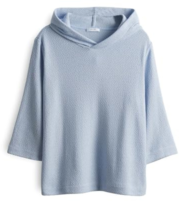 OPUS Damen Dreiviertelarmshirt | Kapuzenshirt SUKUFI Structure Regular in Strickoptik Oxford Blue, 42