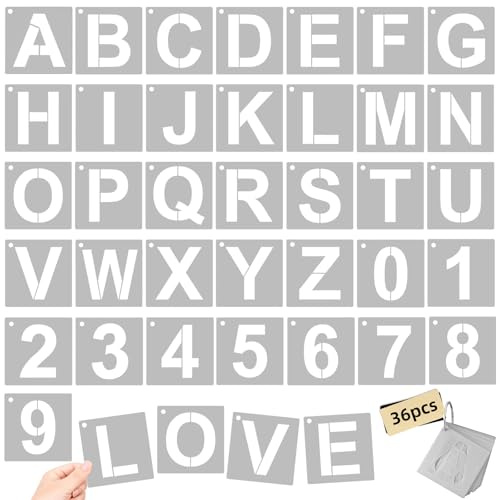 7,6 cm große wiederverwendbare Kunststoff-Buchstabenschablonen & Zahlenschablone, 36-teiliges Alphabet-Kunst-Bastelset für Holz, Wand, Stoff, Rock, Beschilderung, Tür, Veranda, Kreidetafel