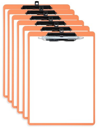 FRETONBA Klemmbrett A4, 6er Klemmbretter mit Stifthalter, Kunststoff Klemmmappe A4, Clipboard zum Aufhängen, Schreibblock für Student und Bürobedarf, Orange