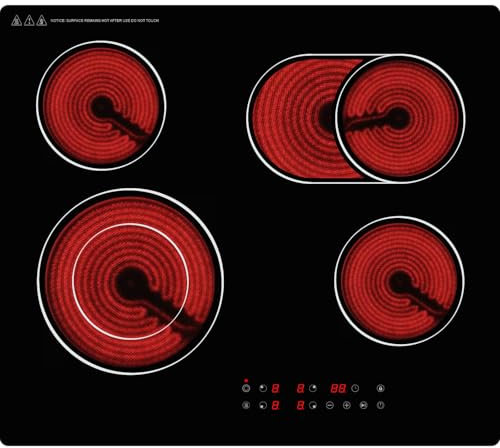 GRACEALL Piano Cottura Elettrico 4 Fuochi 60cm, Vetroceramica da Incasso 6700W, Piastra Riscaldante Infrarossa 230V per Cucina, Piano cottura elettrico a doppio anello, Facile da Pulire