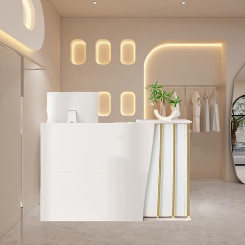Verkaufstheke Ladentheke Tresen Holz, Rezeptionstheke Friseur, Empfangstheke Salon Kosmetikstudio 100cm 120cm 140cm Rezeption üBerall Verwenden, BüRotheke Rezeption für Die Lobby White 140cm