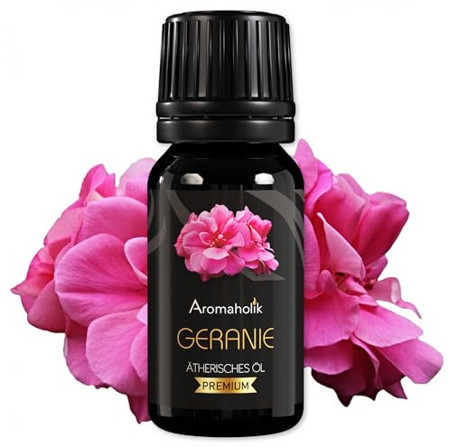 Aromaholik Geraniumöl BIO 100% naturrein – Ätherische Öle für Diffuser & Aroma Diffuser – Zertifiziertes ätherisches Öl aus Indien – Geranium Essential Oils 10ml für Sauna & Massage