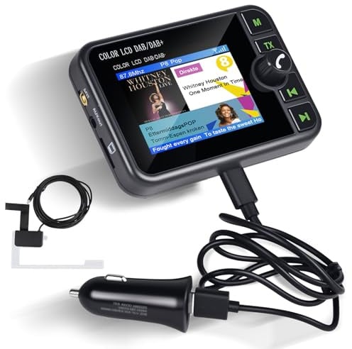 DAB/DAB+ Adapter für Auto - 2,4 Zoll LCD Display mit FM-Sender & Bluetooth für Autoradio - AUX-Eingang & TF-Karten MP3-Player - Autoscan & Service-Following Funktion