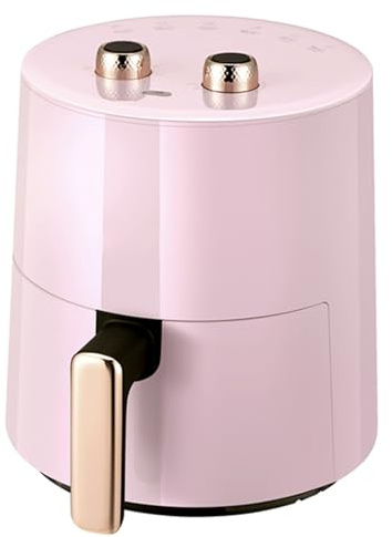 Freidora de aire rosa, 3.7L-1300W, compacta 10 en 1, temporizador de 30 minutos, cocción saludable sin aceite, tecnología de aire rápido, operación de doble perilla, baja en grasa (Rosa)
