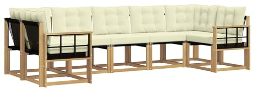 vidaXL Outdoor-Sofagarnitur mit Kissen 7 pcs Weiß und Creme, Moderne Gartenlounge, robuster Sofa, eleganter Patio, stylische Möbel für gemütliches Sitzen im Freien