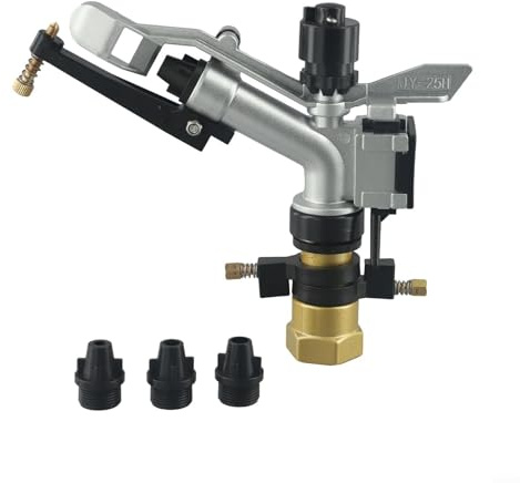 Aspersor de riego ajustable de 360° con rosca NPT de 1 pulgada, cuerpo de cobre y aluminio para granja, agricultura y jardinería, incluye boquillas de 6/8/9 mm, amplia cobertura