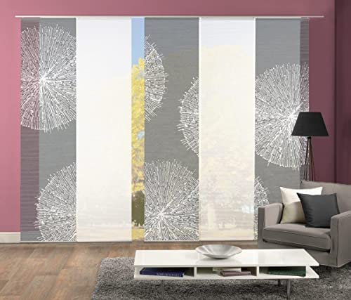 VISION S 95657-0307 | 5er-Set Schiebegardine Creston | halb-transparenter Stoff in Bambus-Optik | 5X 260x60 cm | Farbe: Grau, Farbe:grau