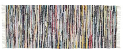 andiamo Boho Teppich Multi aus 100% Baumwolle - handgewebter Flickenteppich mit Fransen Fleckerlteppich Teppich bunt 80 x 200 cm