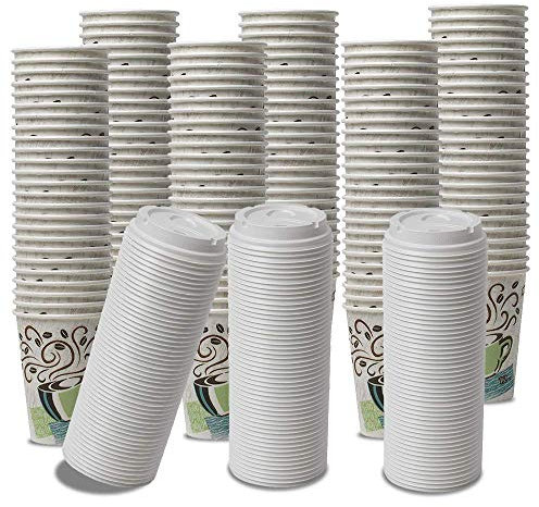 Dixie PerfecTouch WiseSize Coffee Design Insulated Paper Cup, 12oz Cups and Lids Bundle (12 oz, 150 Cups, 150 Lids)