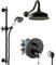 PaulGurkes Unterputz Retro Duschsystem schwarze Duscharmatur Nostalgie Set Handbrause Duschstange Duschkopf Wandarm Wandanschlussbogen Duschset schwarz Brauseschlauch Brausearm Duschbrause Landhaus
