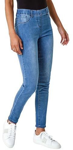 Roman Originals Jeggings for Women UK Jean Ladies Stretchy Trousers Denim Leggings High Waist Rise Pull On Skinny Straight Leg Cotton Pants Smart Casual - Acid Light Blue (31 inch) - Size 20
