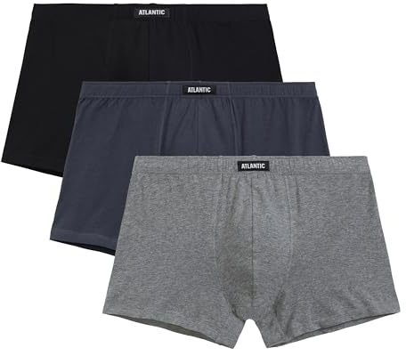 ATLANTIC UNDERWEAR 3er-Pack Herren Boxershorts | eng anliegende Herren Unterhosen aus weicher Baumwolle mit Elastan, klassischer Schnitt, perfekte Passform